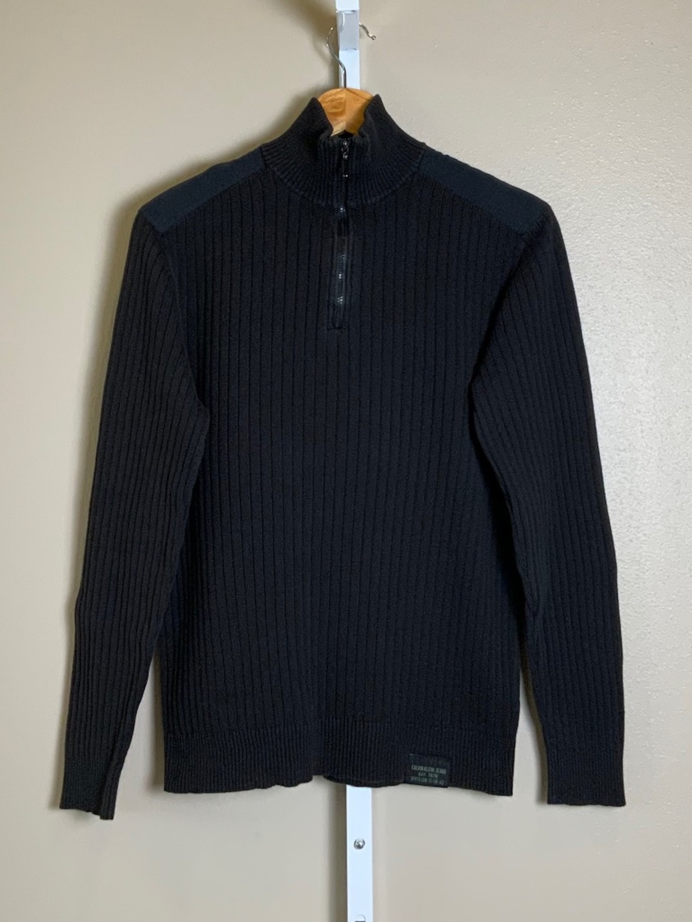 Calvin Klein Ribbed Cotton Quarter-Zip Sweater with Epaulet Shoulders